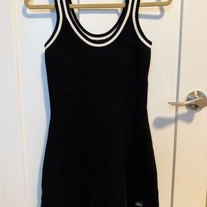 ALO Tennis Club Black Knit Dress with White Stripes